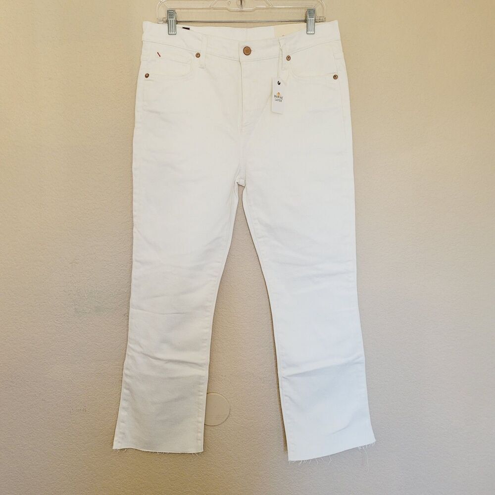Marine Layer Crop Kick Flare Jeans Size 28 Ivory White Stretchy High Rise Pocket